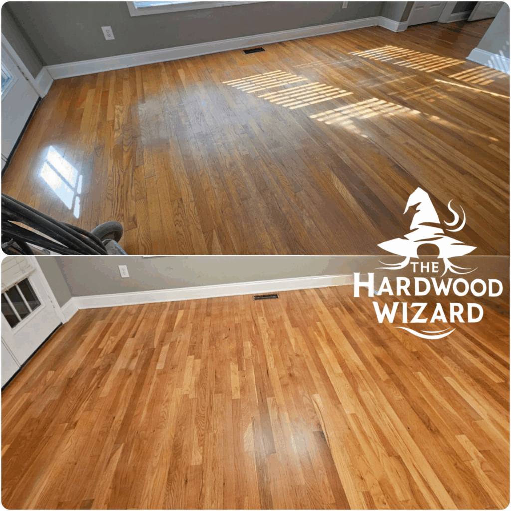 Freshly refinished hardwood floors in a Morrisville NC home